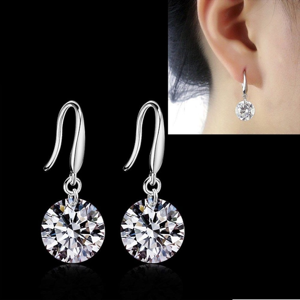 925 Sterling Silver Plate Drop Dangle‎ Crystal Earrings
